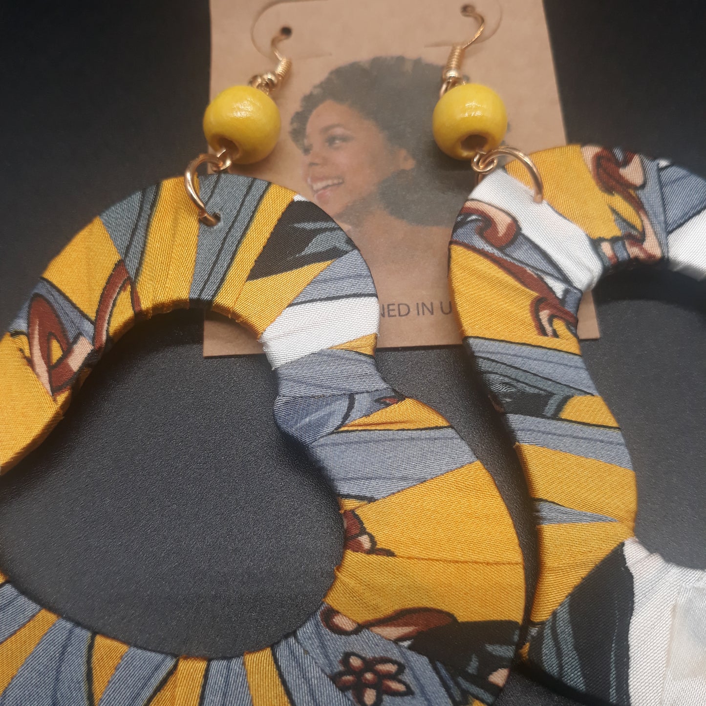 Heart Shaped wooden earrings - Afrocentric Fabric