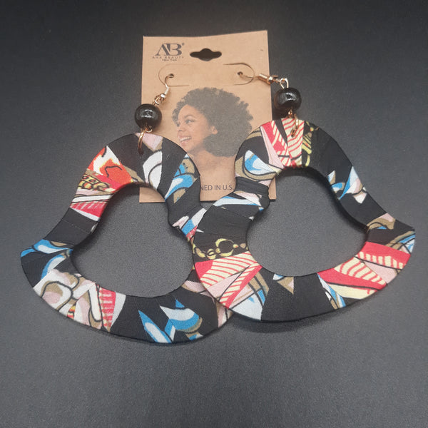 Heart Shaped wooden earrings - Afrocentric Fabric