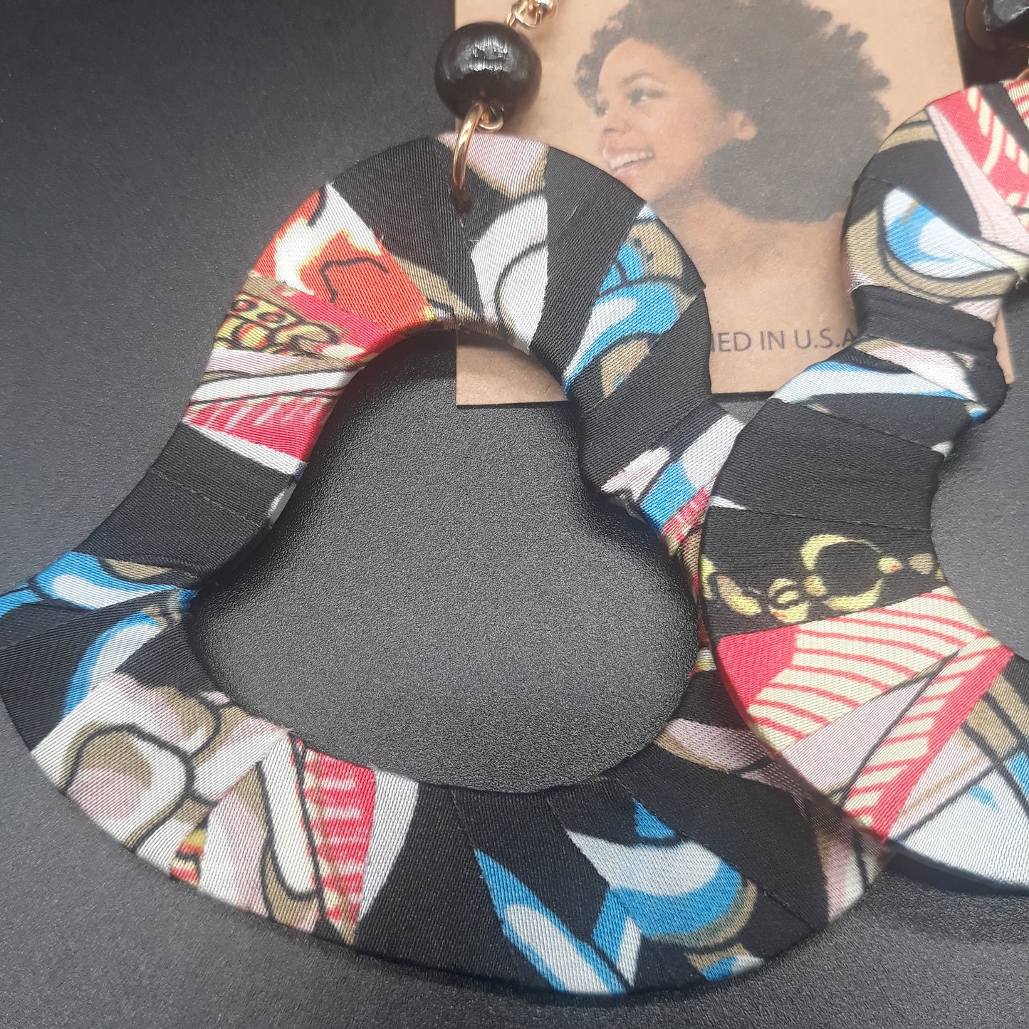 Heart Shaped wooden earrings - Afrocentric Fabric