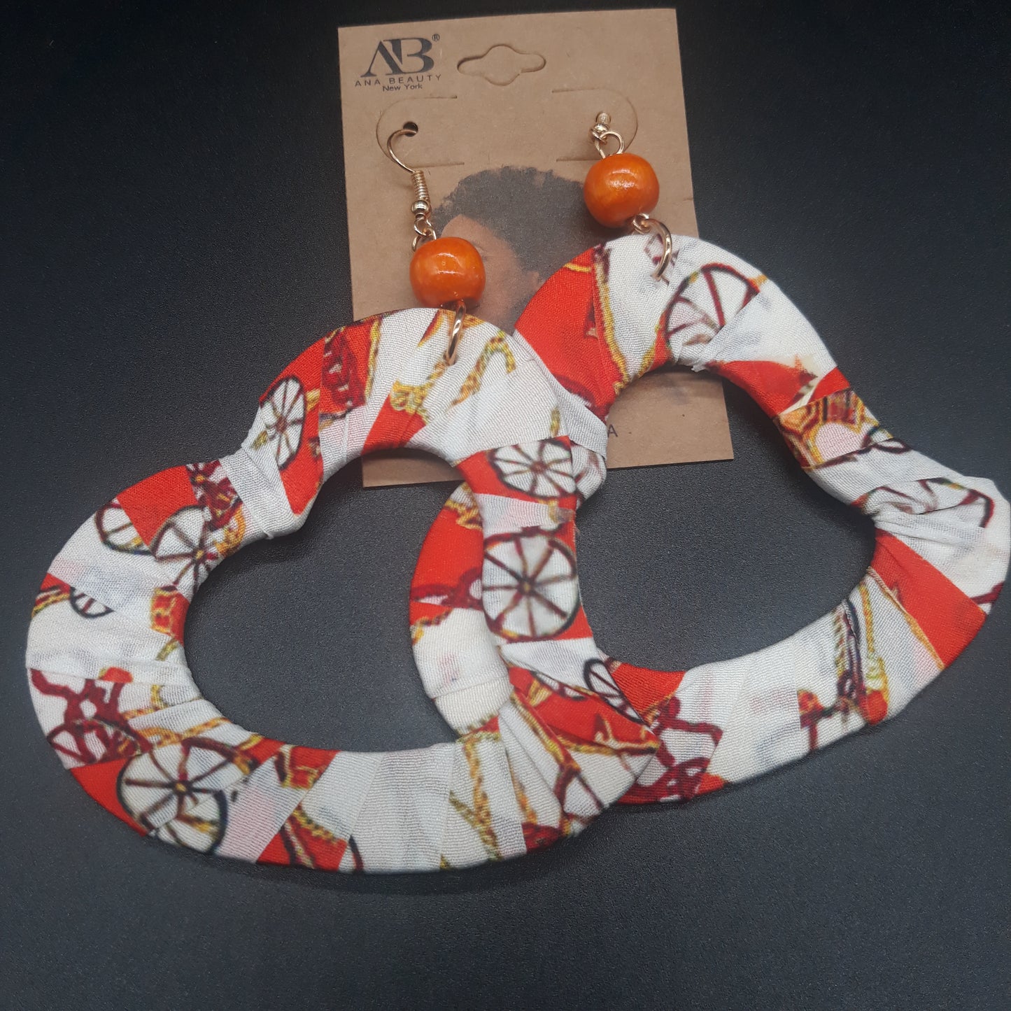 Heart Shaped wooden earrings - Afrocentric Fabric