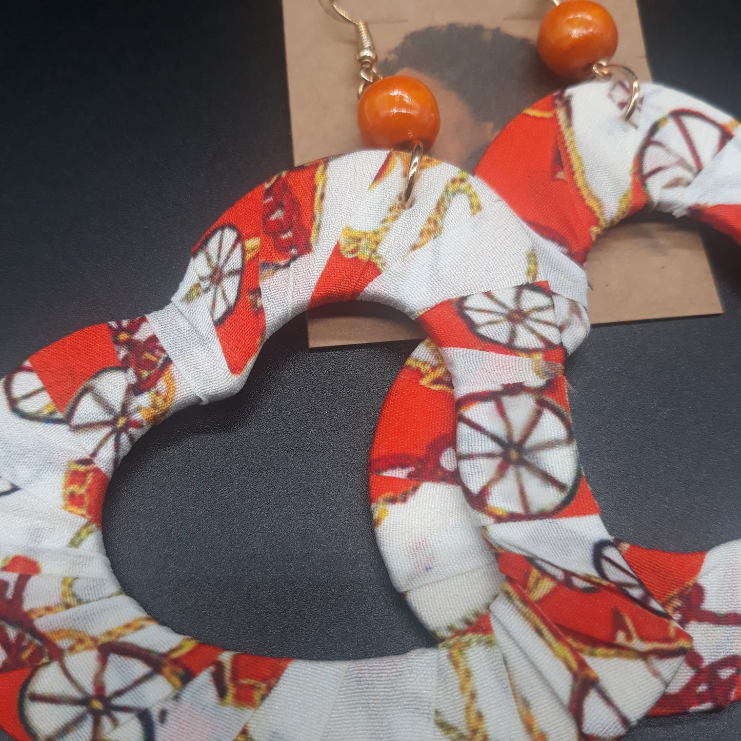 Heart Shaped wooden earrings - Afrocentric Fabric