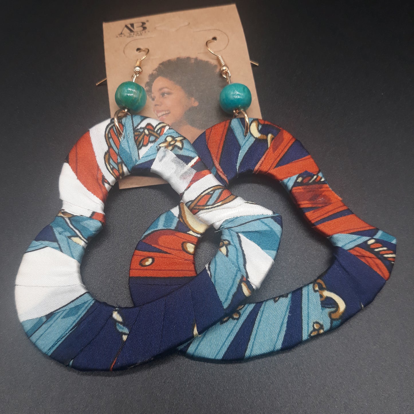 Heart Shaped wooden earrings - Afrocentric Fabric