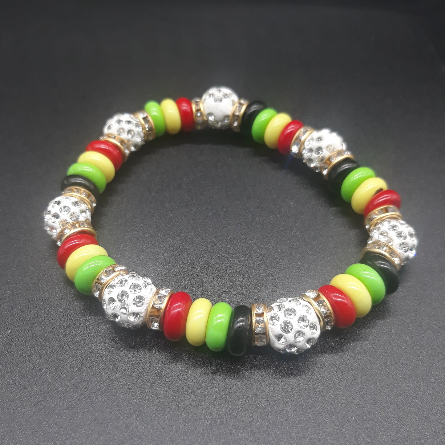 Rasta Beaded Stretch Bracelet - Bling Bling stones