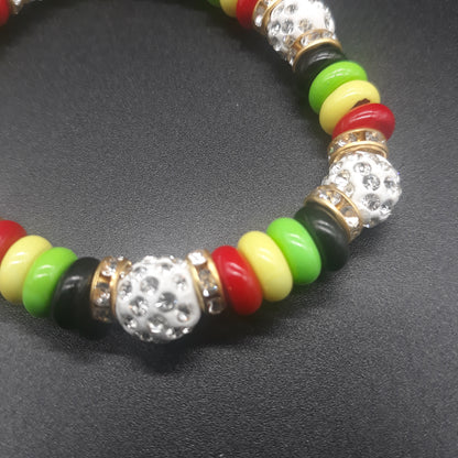 Rasta Beaded Stretch Bracelet - Bling Bling stones