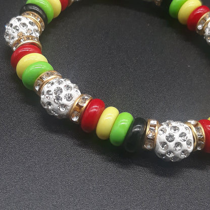 Rasta Beaded Stretch Bracelet - Bling Bling stones