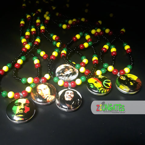 Red Yellow Green Glass Necklaces - Rasta Beaded Chain - Bob Marley