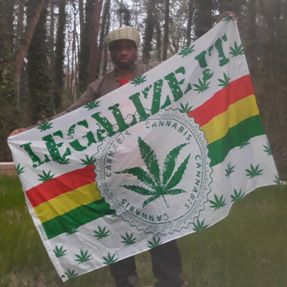 Large 3x5 420 Ganja Flag - Legalize it White