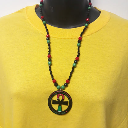 Red Black Green Beaded Necklaces -  Pan African - Ankh - Gye Nyame-RBG