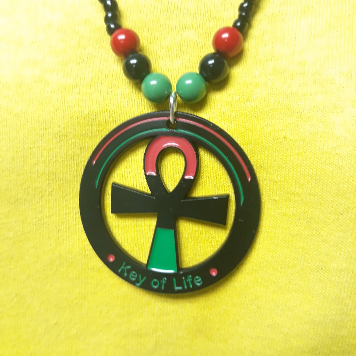 Red Black Green Beaded Necklaces -  Pan African - Ankh - Gye Nyame-RBG