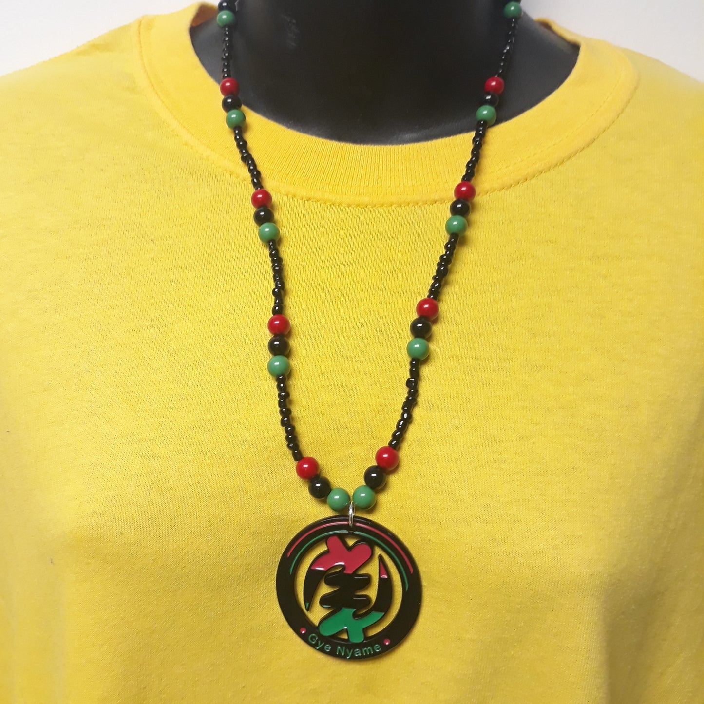 Red Black Green Beaded Necklaces -  Pan African - Ankh - Gye Nyame-RBG