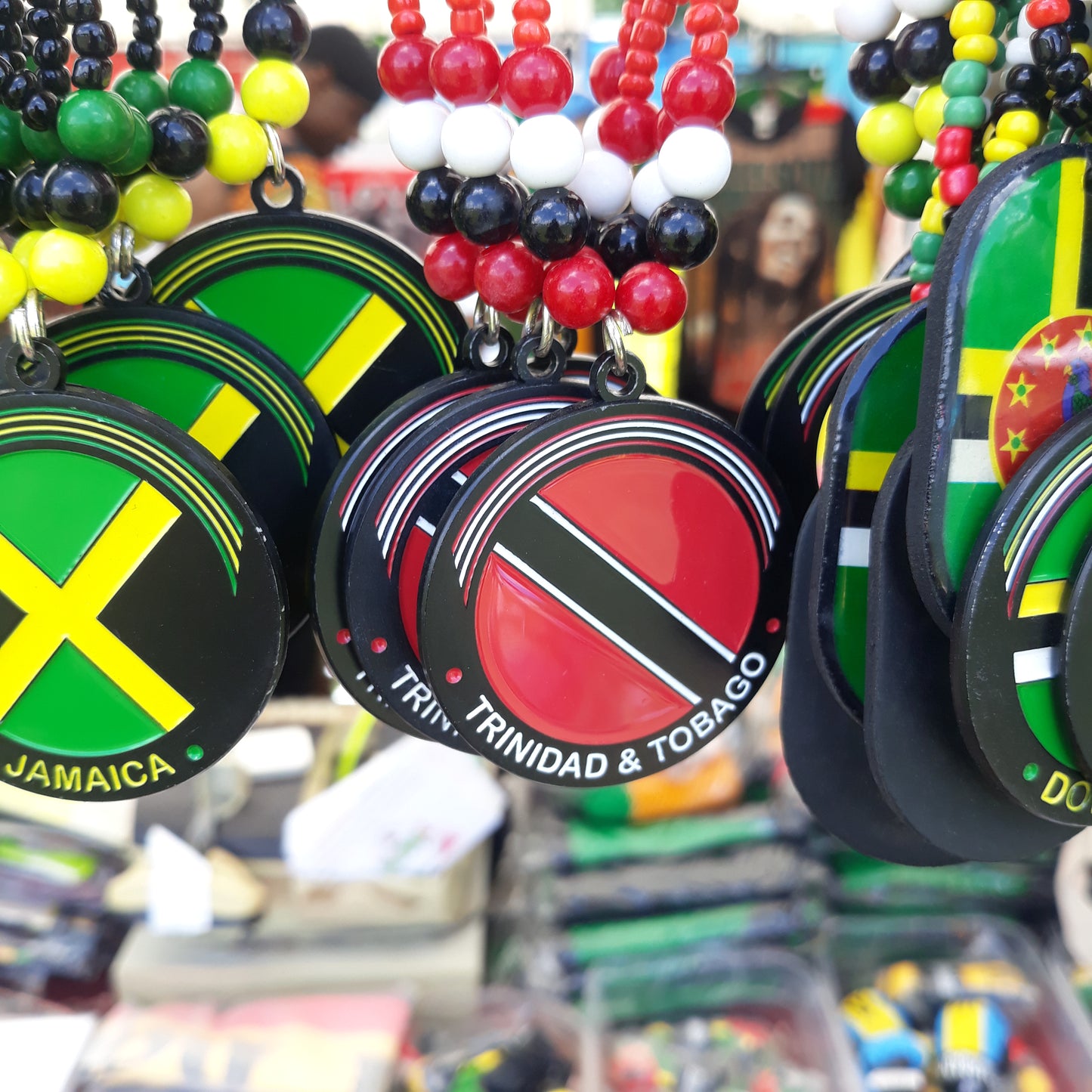 Caribbean Flag Round Metal Necklaces - Haiti - St Vincent - Guyana - Trinidad - Antigua - ST Kitts - Panama - Dominica - Virgin Island - Jamaica