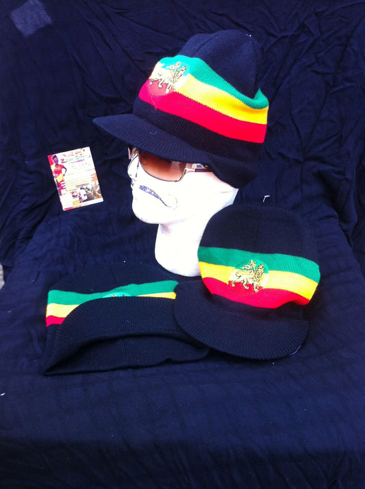 Rasta lion of Judah ski hat w/ peak