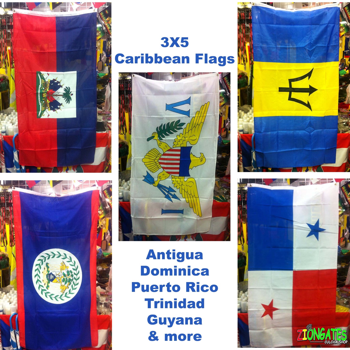 Large 3ft x 5ft caribbean flags - Haiti - Belize - Haiti - Barbados - Virgin Island - Antigua - Dominica - Dominican Republic - Grenada