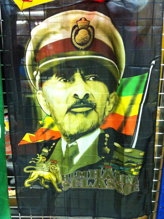 Large 3x5 feet HIM Haile Selassie Banner Black - Rasta Flags - Tapestry