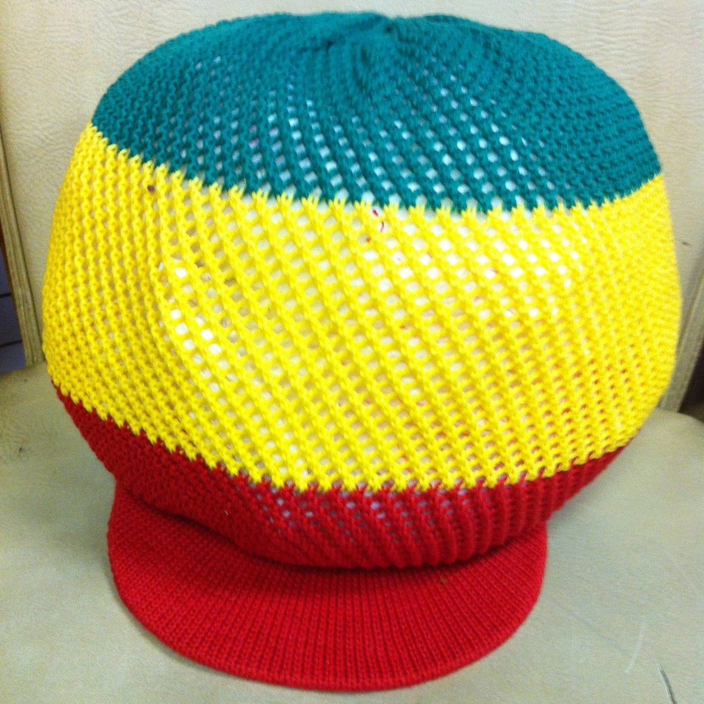 RH035-RYG Large MESH Rastaman Crown - rasta hats tams dread caps