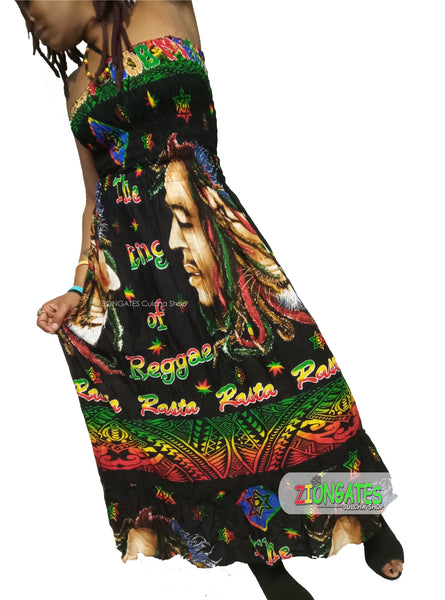 Women's Bob Marley long Black sun dress - Halter Top - Summer Dress - Bob face and Lion