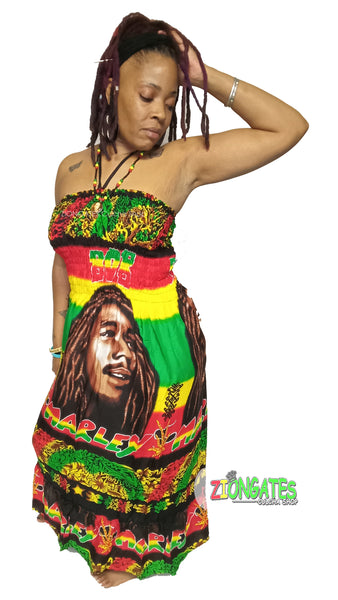 Women's Bob Marley long Rasta Sun Dress - Halter Top - Summer Dress