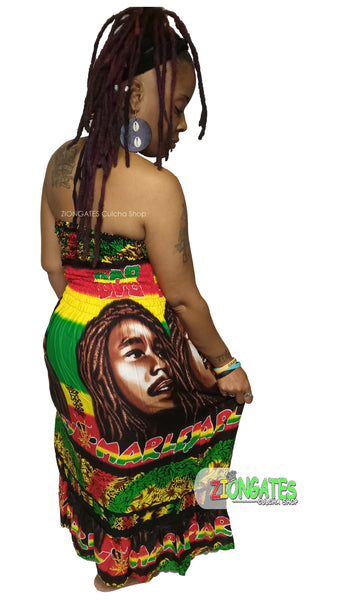 Women's Bob Marley long Rasta Sun Dress - Halter Top - Summer Dress