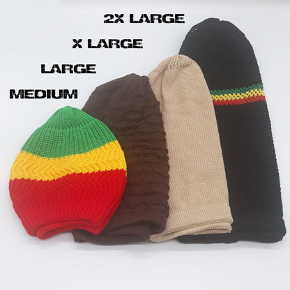 RH053-3RYG Medium Black Mesh Rastafarian Crown with Red Yellow and Green Stripes - Rasta hats tams dread locks cap