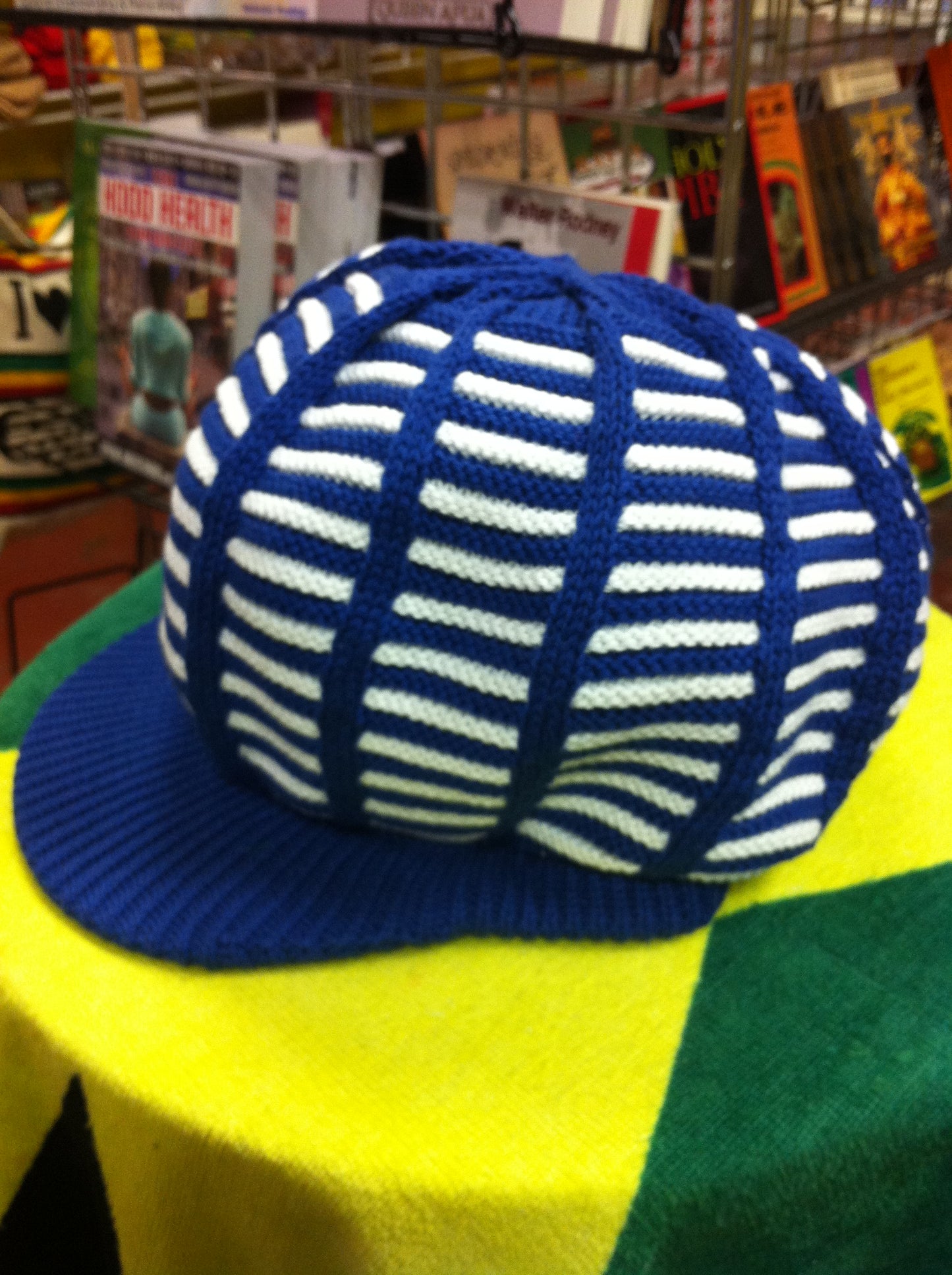 RH039-7RBW Small ROYAL BLUE White Rasta Dreadlocks cap