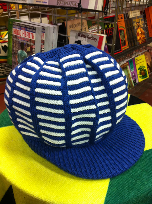 RH039-7RBW Small ROYAL BLUE White Rasta Dreadlocks cap