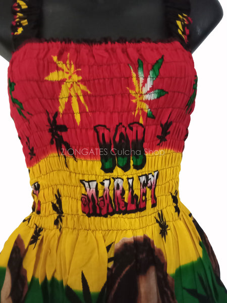 Women's Bob Marley long sun dress with shoulder straps - Ganja leaf - Summer Dress