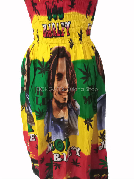 Women's Bob Marley long sun dress with shoulder straps - Ganja leaf - Summer Dress
