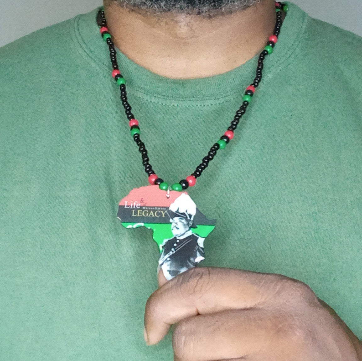 Marcus Garvey red black green Beaded Necklace - Pan African