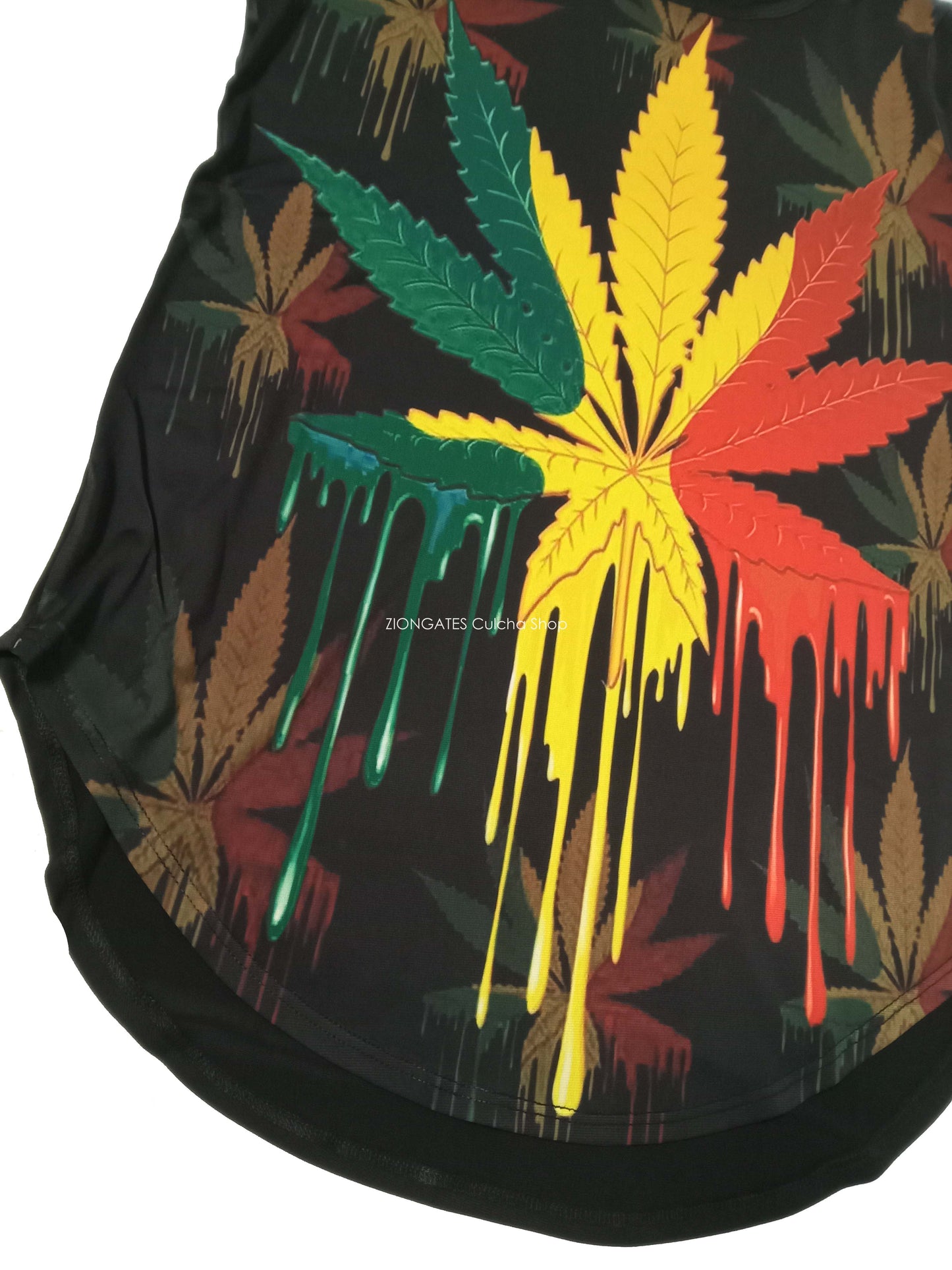 WOMENS 420 Ganja Stretch SHIRT - Black - Rasta