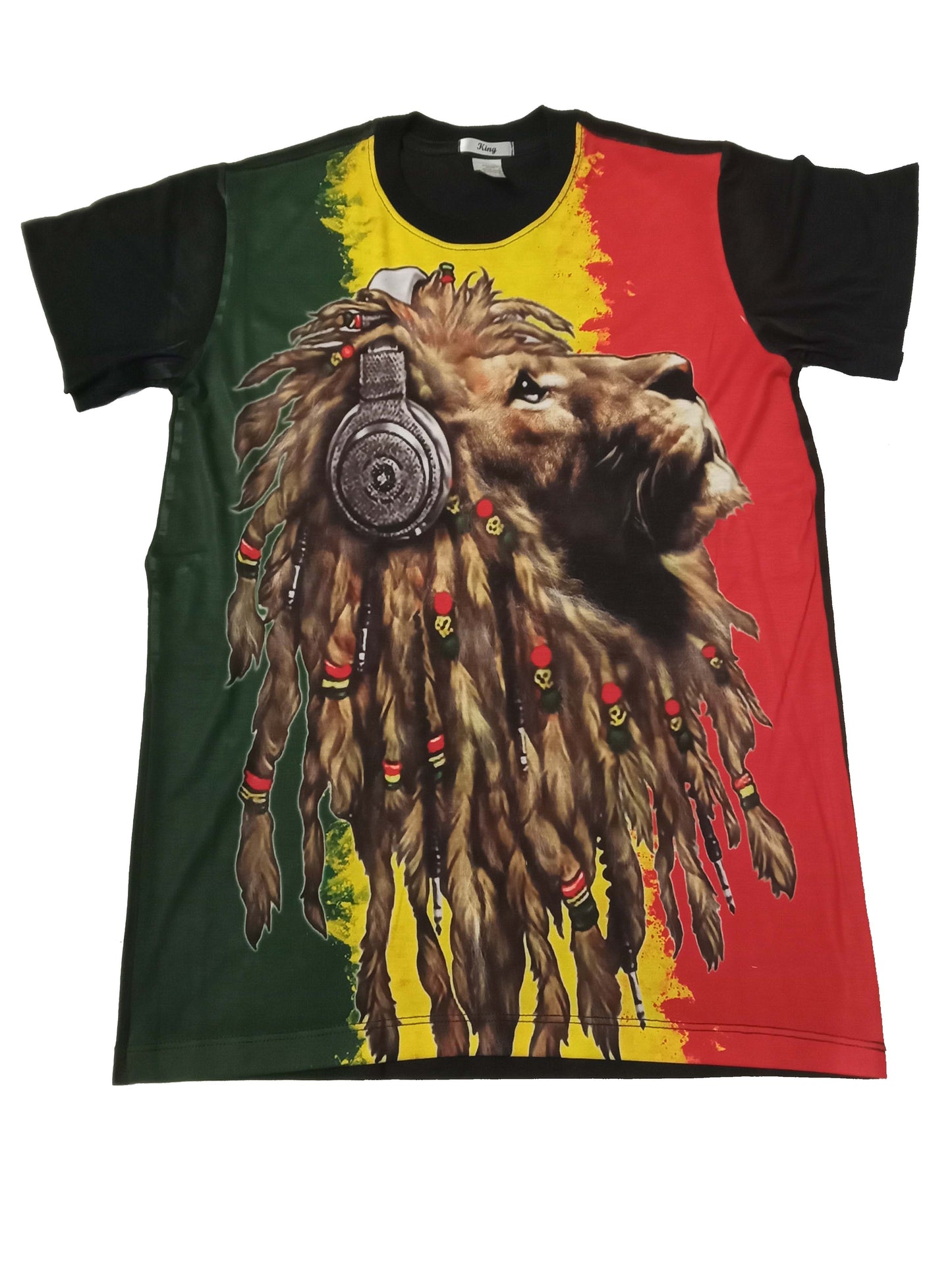 MENS Rasta SHIRT - Lion with headphones - Black