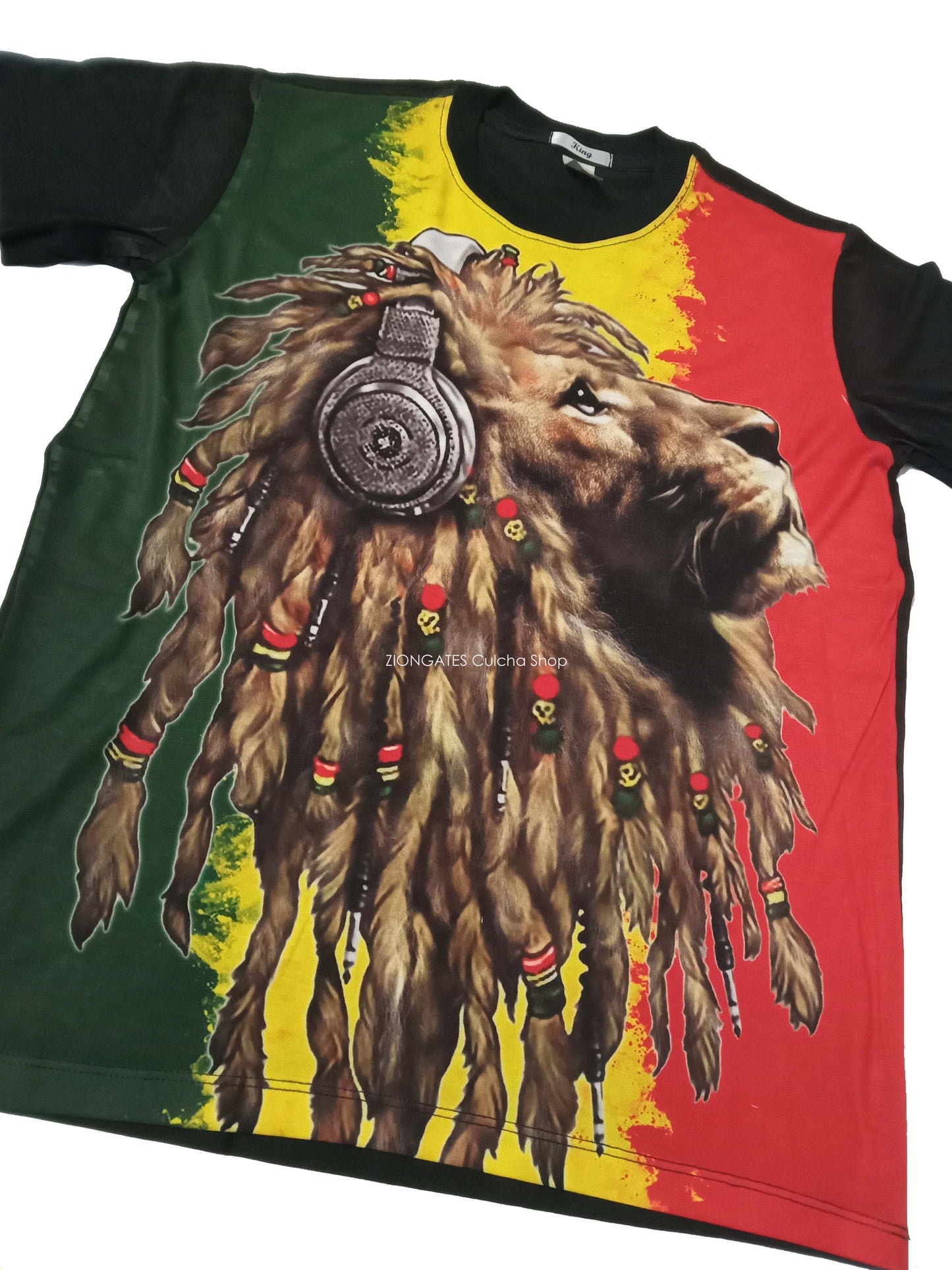 MENS Rasta SHIRT - Lion with headphones - Black