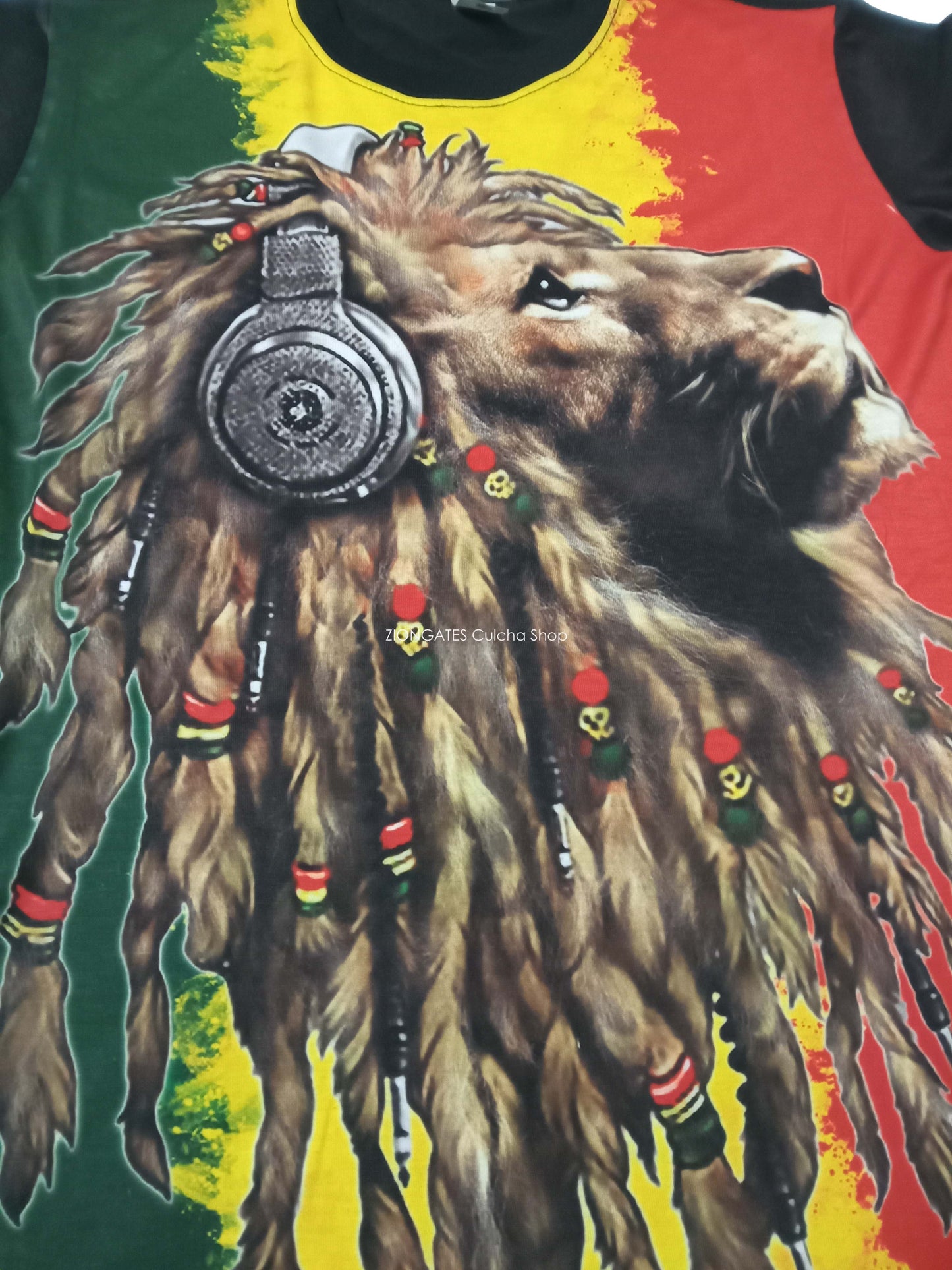 MENS Rasta SHIRT - Lion with headphones - Black