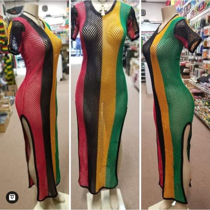 Womens Rasta Mesh Dress - Rihanna Fishnet beach cover up