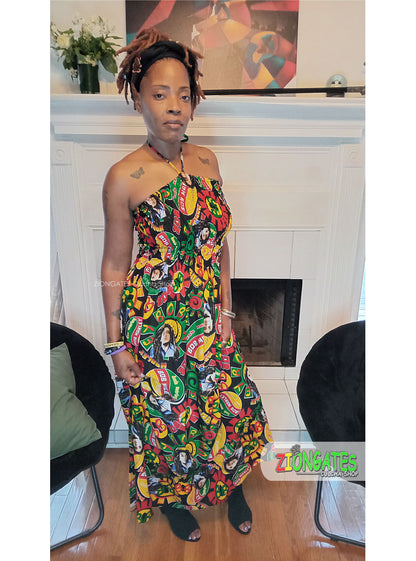 Women's Bob Marley long Black sun dress - Halter Top - Summer Dress