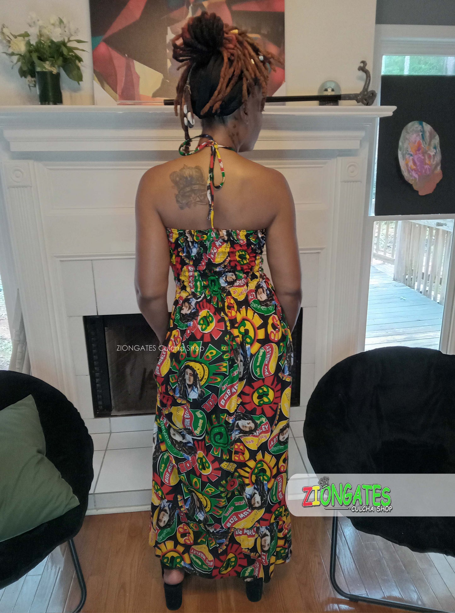 Women's Bob Marley long Black sun dress - Halter Top - Summer Dress