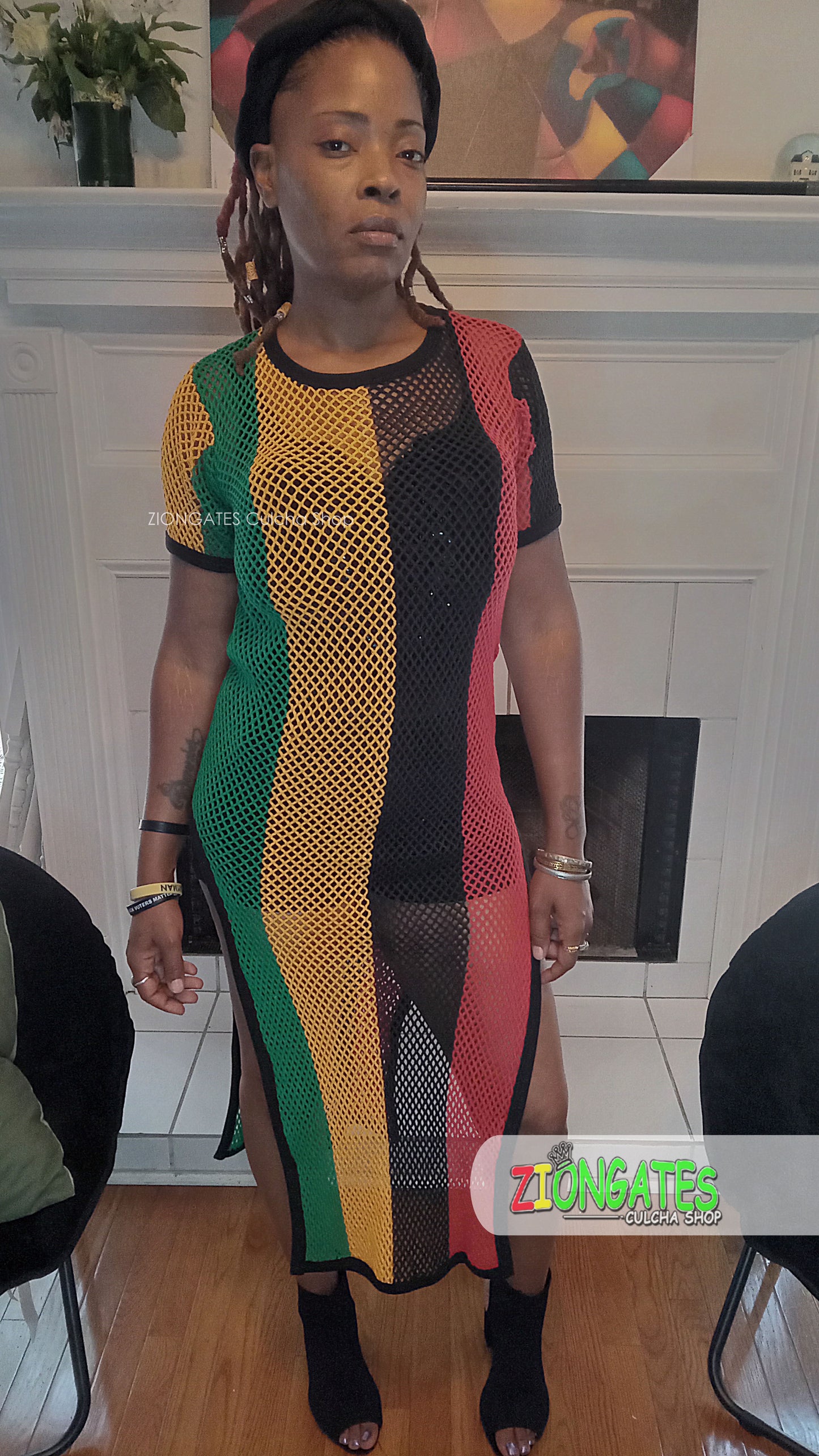 Womens Rasta Mesh Dress - Rihanna Fishnet beach cover up