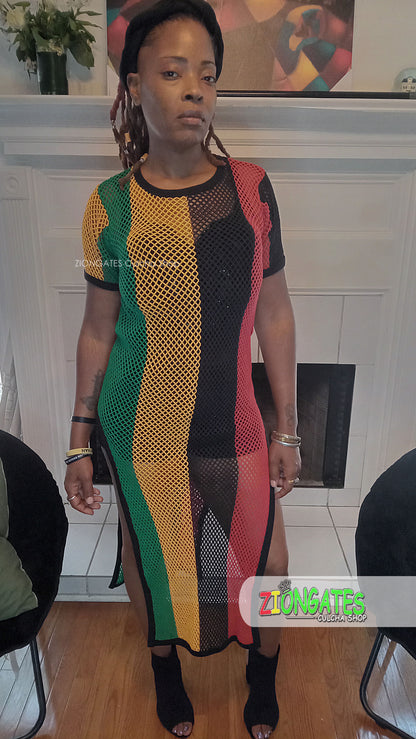 Womens Rasta Mesh Dress - Rihanna Fishnet beach cover up