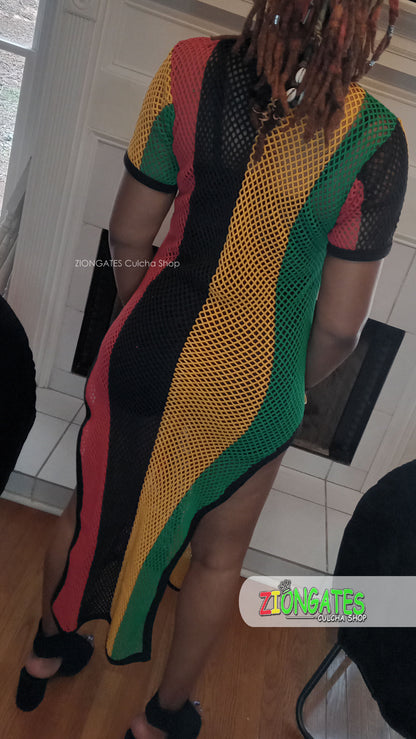 Womens Rasta Mesh Dress - Rihanna Fishnet beach cover up