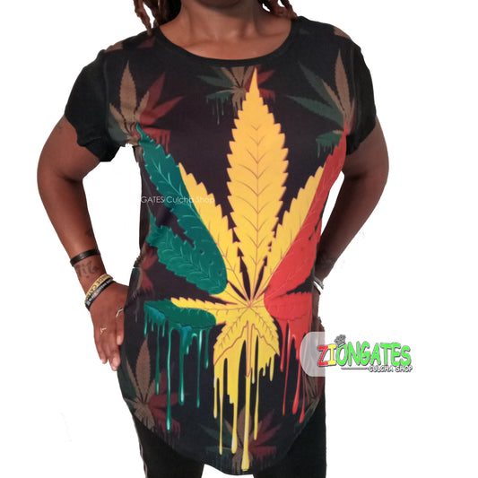 WOMENS 420 Ganja Stretch SHIRT - Black - Rasta