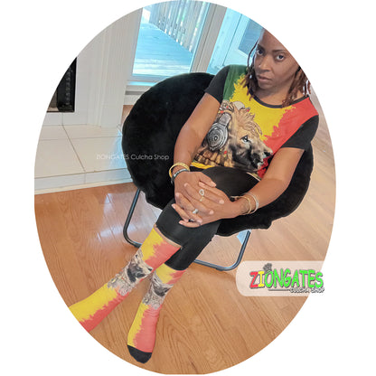 WOMENS RASTA Lion with headphones Spandex Shirt