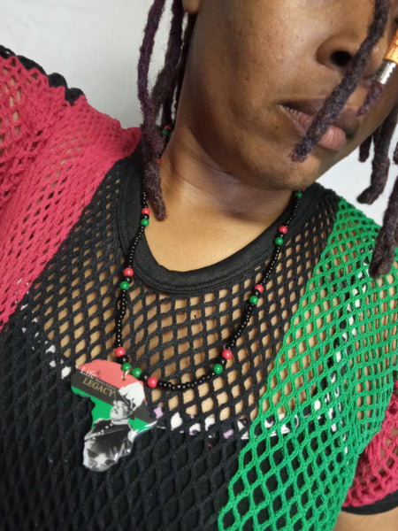 Marcus Garvey red black green Beaded Necklace - Pan African