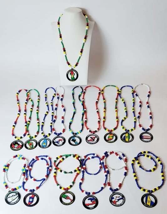 Caribbean Flag Metal Map Necklaces - Bahamas - Haiti - St Vincent - Guyana - Trinidad - Antigua - ST Kitts - Panama - Dominica - Virgin Island - Jamaica