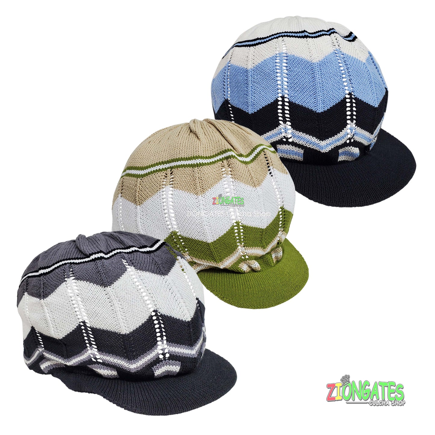 RH043 Large Rasta Hats for dreadlocks - Blue - Olive - Grey