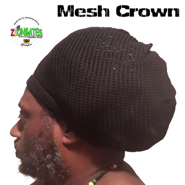 Medium Black Mesh Rastafarian Crown - Rasta hats tams dread locks cap RH053-3