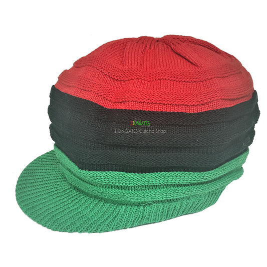 RH018-RBG Small Red Black Green Rasta Hat -  Pan African - Beanie Visor