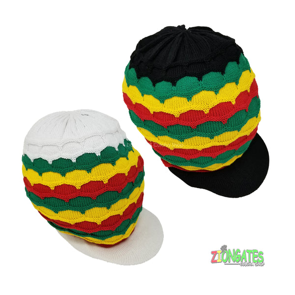 Large Rastaman Crowns AKA rasta hats tams dread locks cap - Black - White RH020-4