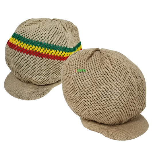 rh035-1 large BEIGE MESH Rastafarian Crown AKA rasta hats tams dread locks cap