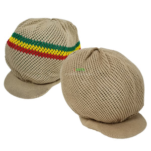 rh035-1 Medium BEIGE MESH Rastafarian Crown AKA rasta hats tams dread locks cap