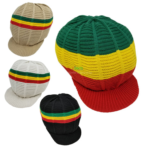 RH039 Medium Rasta Dread Hats - Black - Beige - Red Yellow Green - White