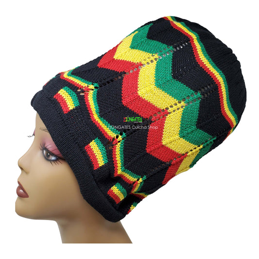 RH067 Large Black Rasta Dreadlocks cap with Red Yellow Green stripes - no visor